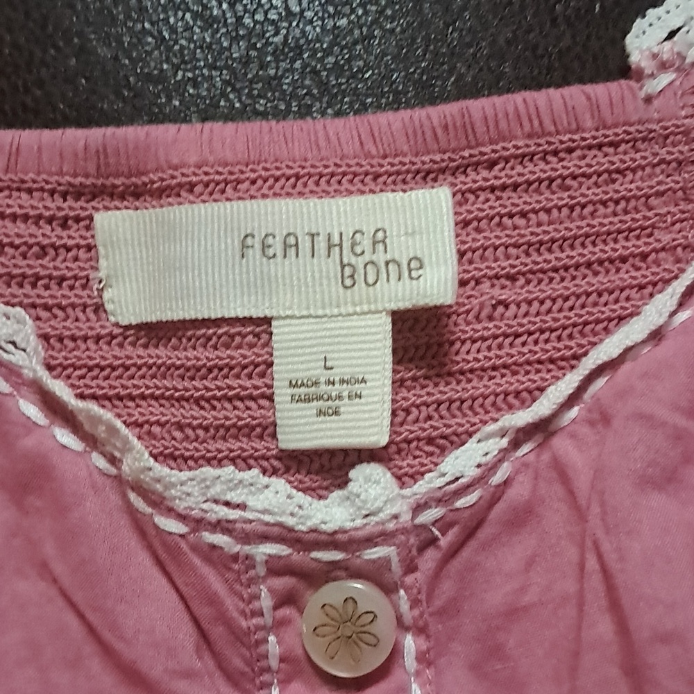 Anthropologie Feather Bone Pink Dress w/ Lace Trim Sleeveless Embroidered Flower - Picture 6 of 9